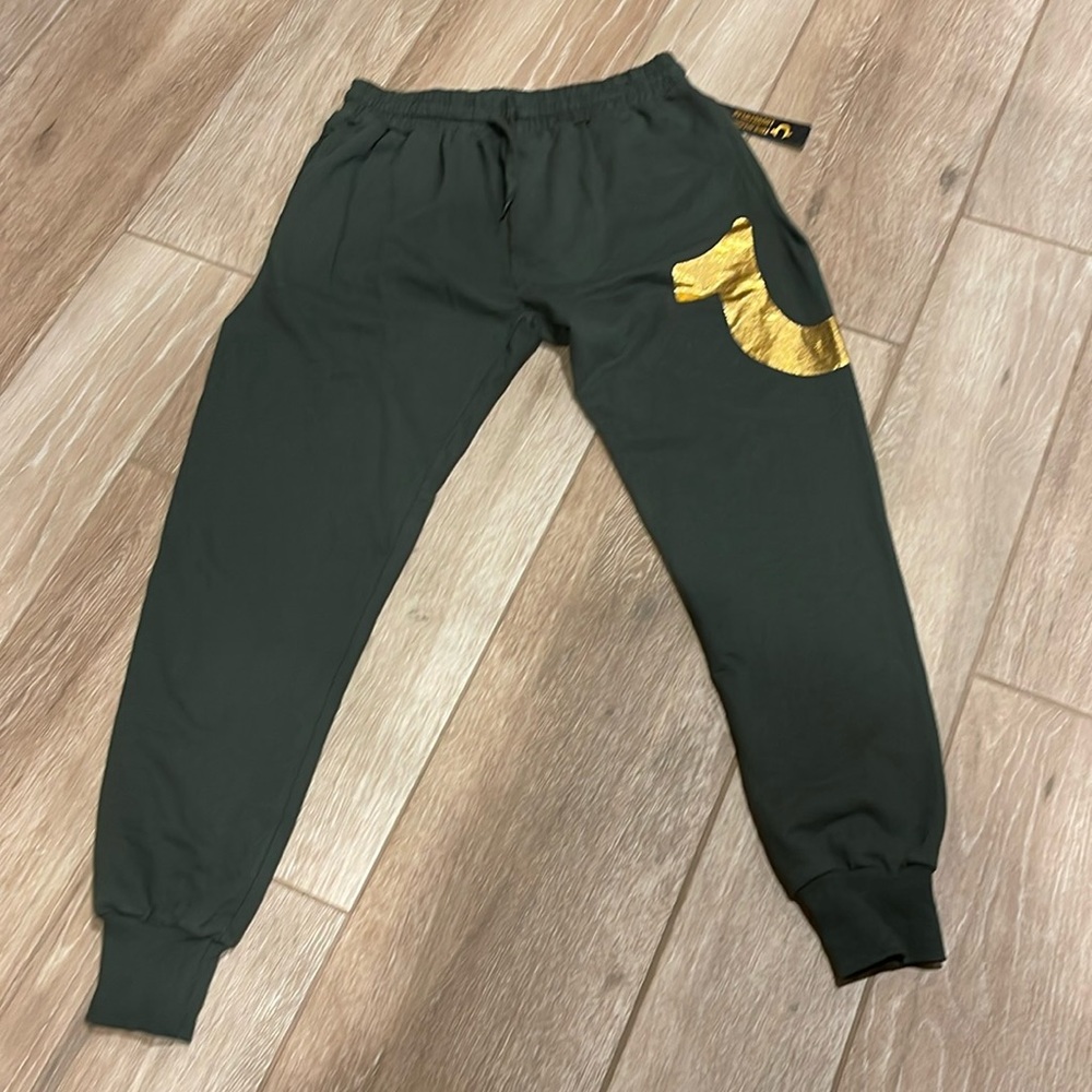 True Religion Green/Gold Joggers MEDIUM